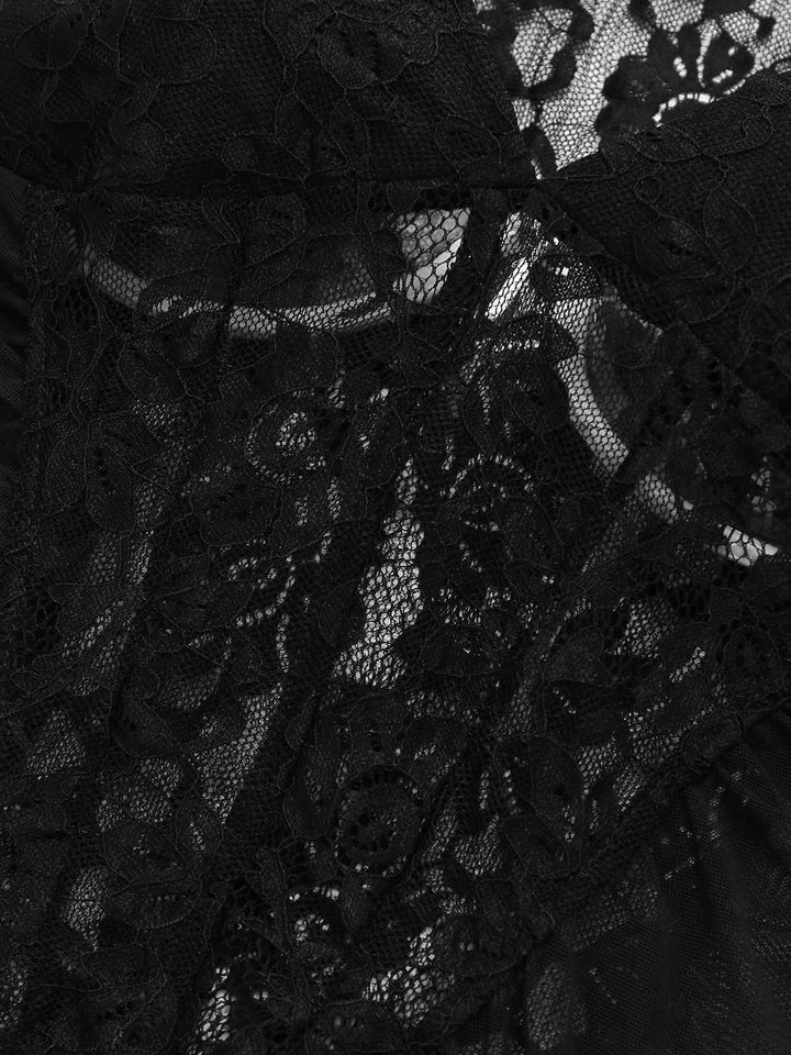 2PCS Black 1960s Lace Floral Sheer Top &amp; Skirt - vintage skirt, retro style, classic black