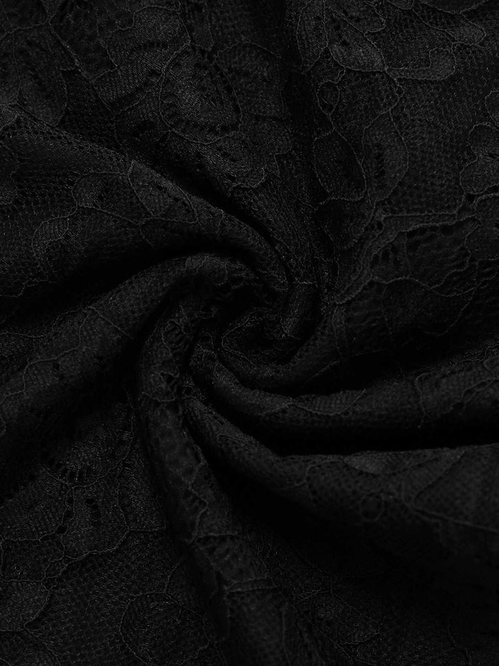 2PCS Black 1960s Lace Floral Sheer Top &amp; Skirt - vintage skirt, retro style, classic black