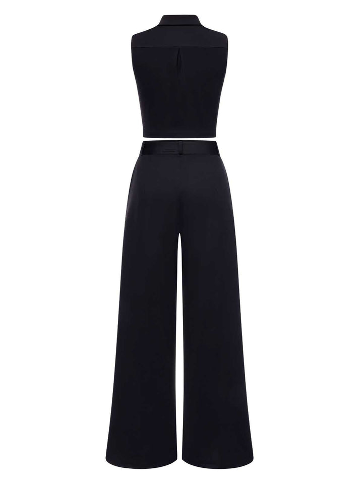 These 2PCS Black 1960s Lapel Sleeveless Vest &amp; Pants carry 1960s ambition in every seam