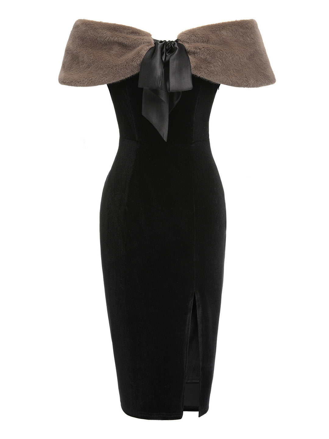2PCS Black 1960s Solid Dress &amp; Plush Cape, vintage dress, retro fashion - perfect for women who love vintage and retro fashion