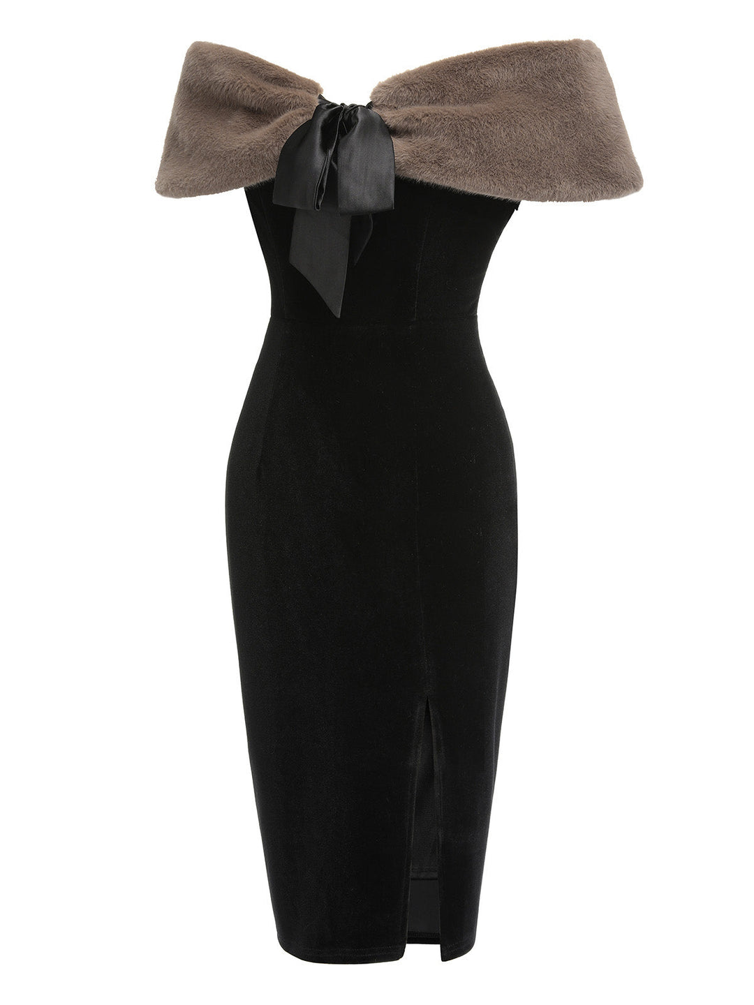 2PCS Black 1960s Solid Dress &amp; Plush Cape, vintage dress, retro fashion - perfect for women who love vintage and retro fashion