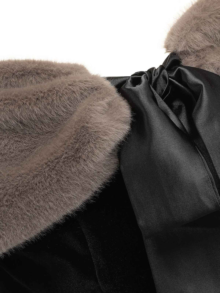 2PCS Black 1960s Solid Dress &amp; Plush Cape, vintage dress, retro fashion - perfect for women who love vintage and retro fashion