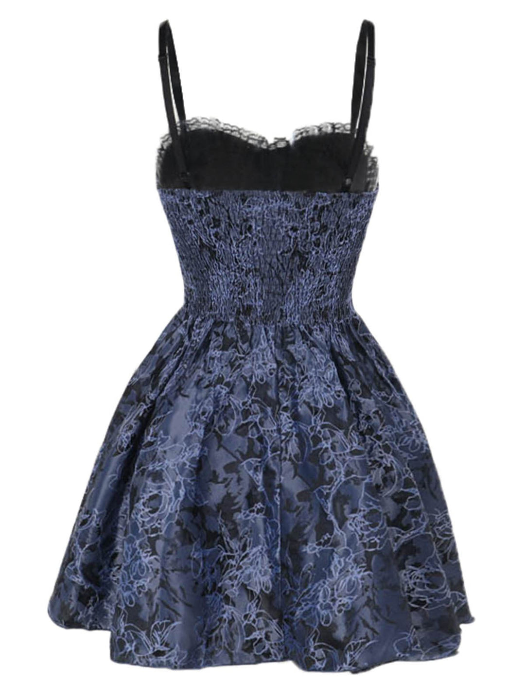 Blue 1980s Gothic Steampunk Floral Print Lace Patchwork Bubble Dress, vintage dress, retro fashion, floral print, lace detail - perfect for women who love vintage and retro fashion