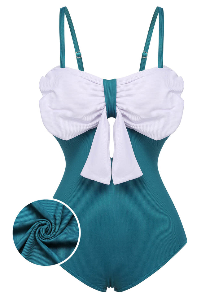 2PCS Blue 1930s Bow Strap Swimsuit &amp; Skirt, vintage skirt, retro style - perfect for women who love vintage and retro fashion