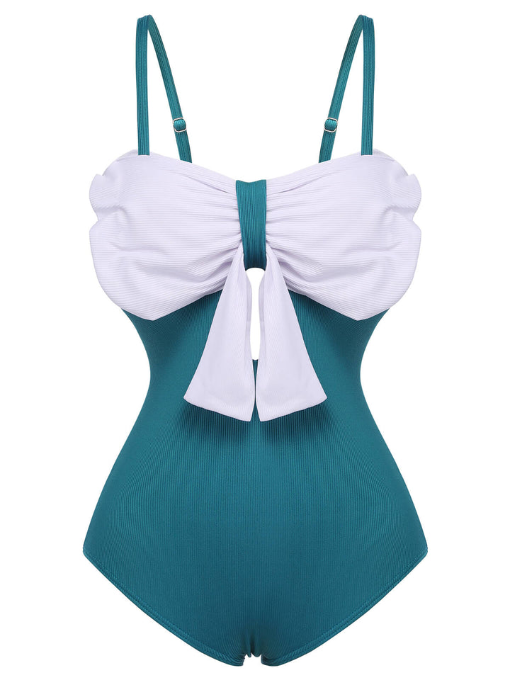 2PCS Blue 1930s Bow Strap Swimsuit &amp; Skirt, vintage skirt, retro style - perfect for women who love vintage and retro fashion