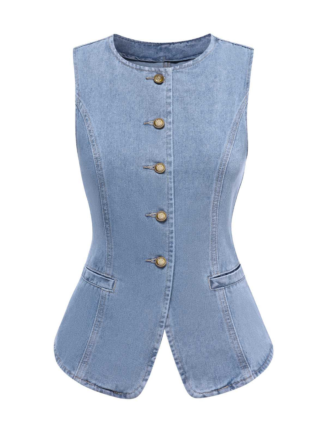 2PCS Blue 1940s Sleeveless Vest &amp; Wide-Leg Denim Jeans — 1940s style for the woman going places