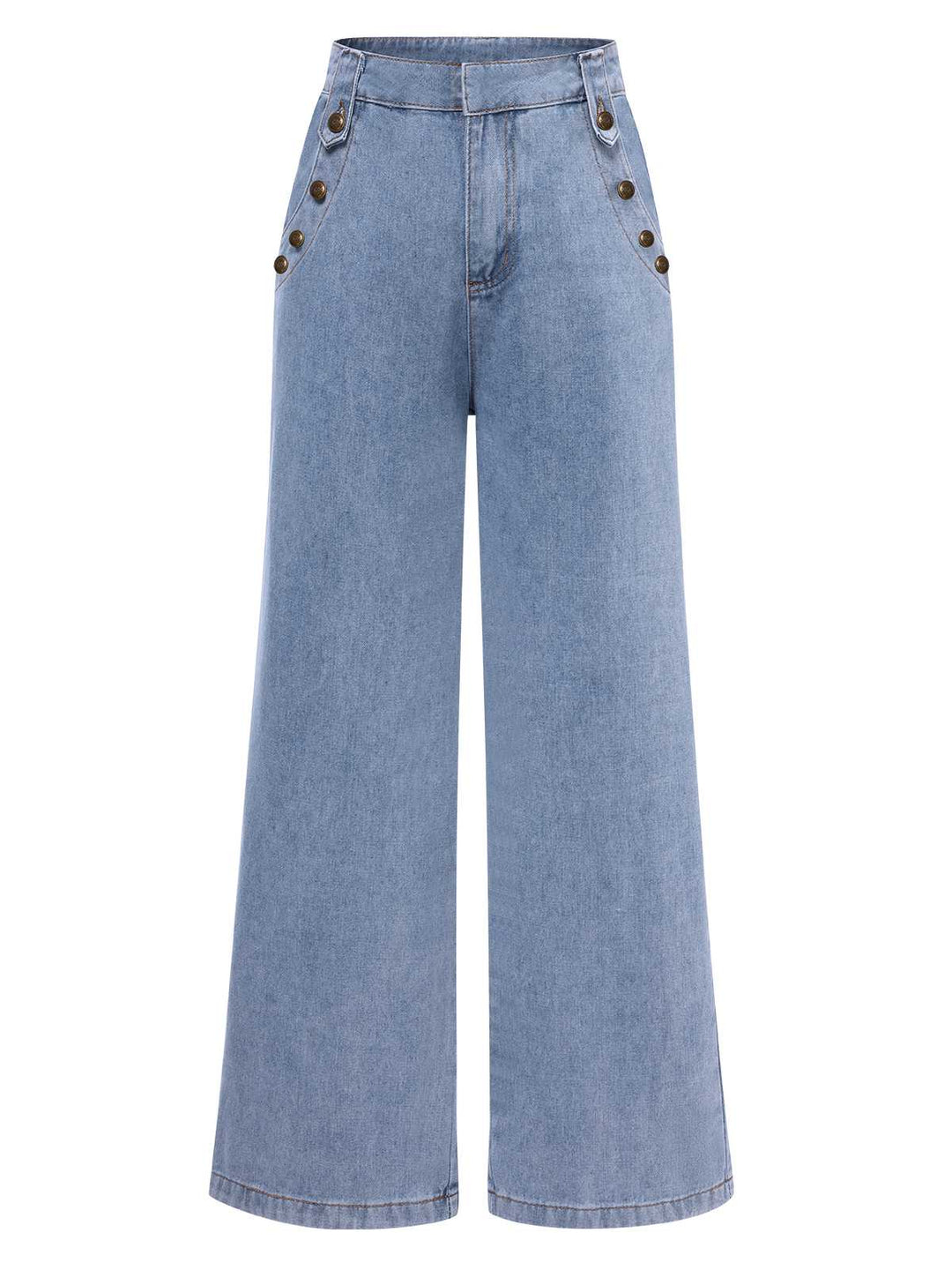2PCS Blue 1940s Sleeveless Vest &amp; Wide-Leg Denim Jeans: 1940s power dressing, reimagined