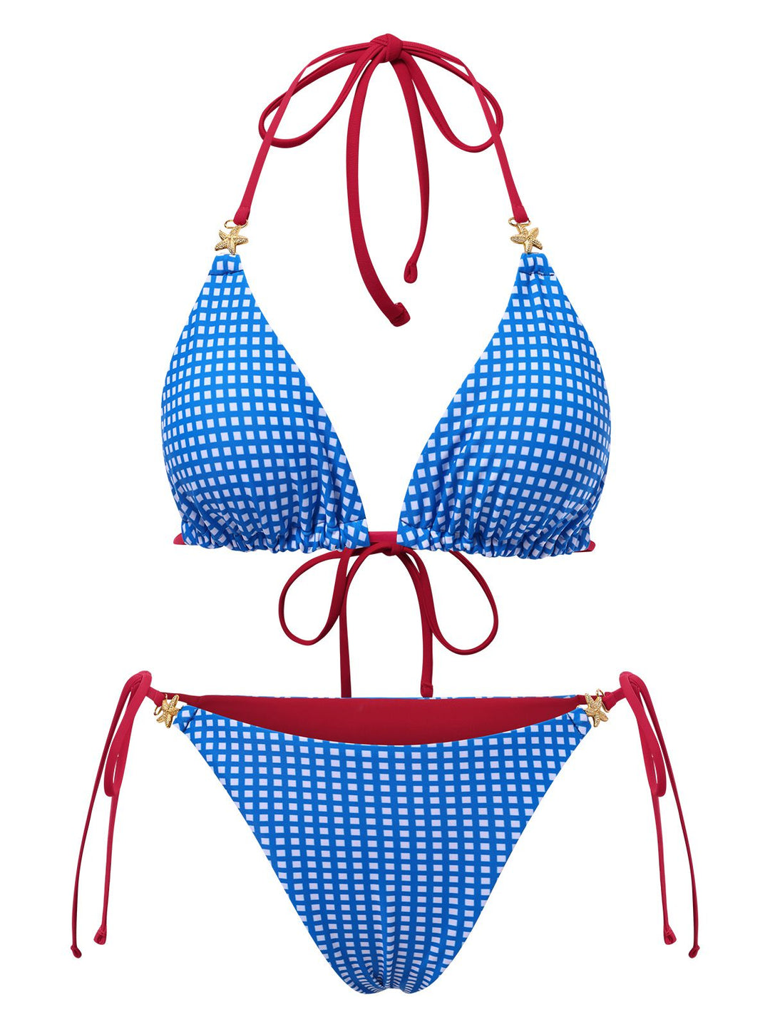 2PCS Blue 1950s Halter Plaid Alloy Star Bikini Set &amp; Shorts, vintage swimsuit, pin-up swimwear - perfect for women who love vintage and retro fashion