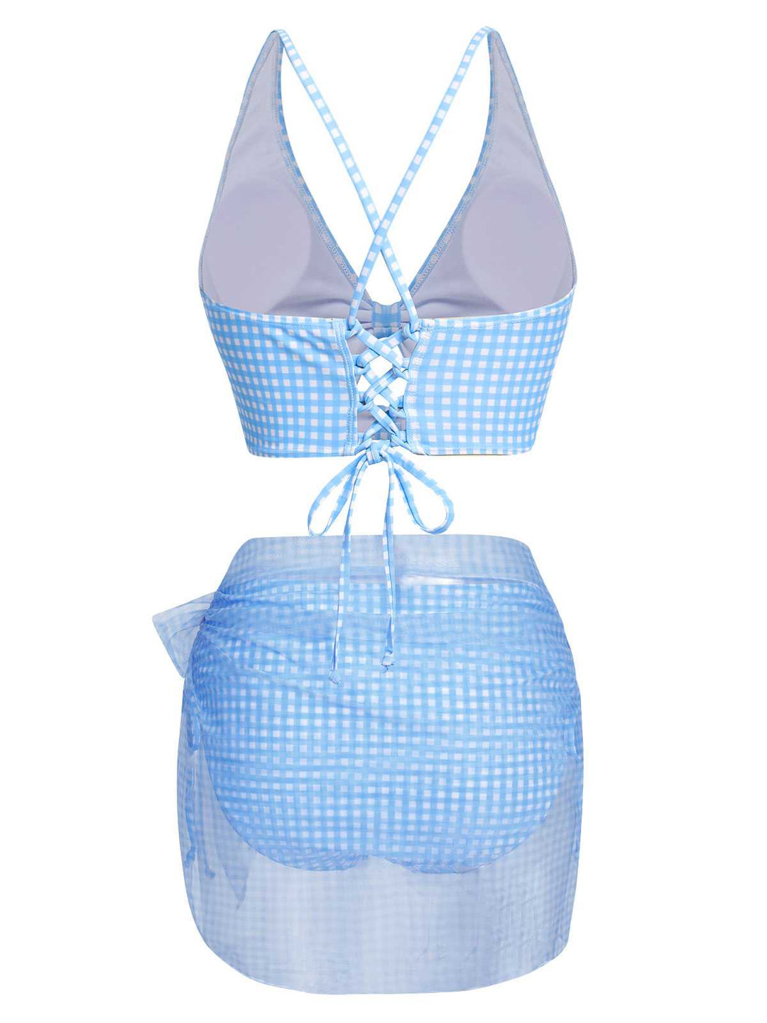 2PCS Blue 1950s Plaids Swimsuit &amp; Mesh Cover-Up — because 1950s glamour never goes out of style