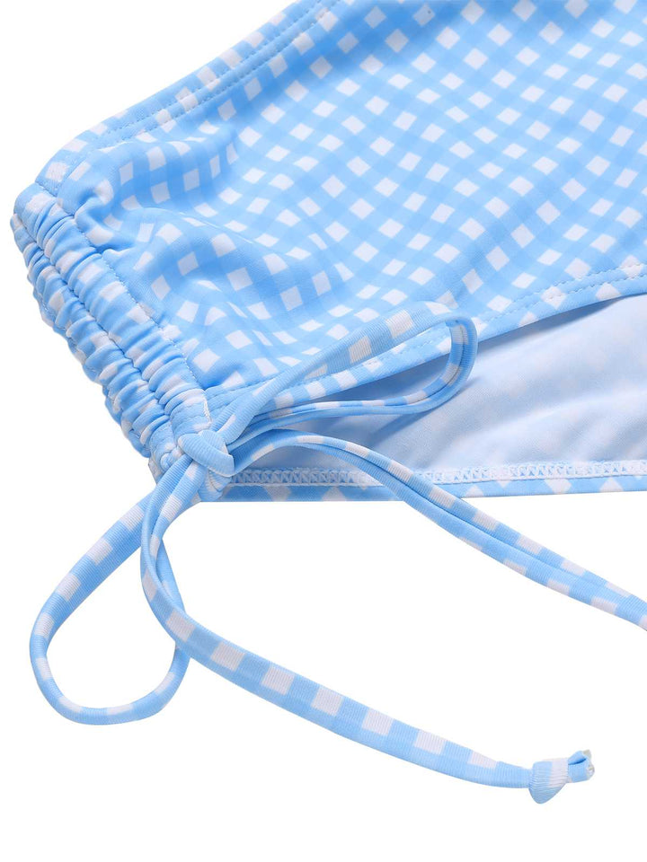2PCS Blue 1950s Plaids Swimsuit &amp; Mesh Cover-Up: 1950s Riviera elegance, reimagined for her