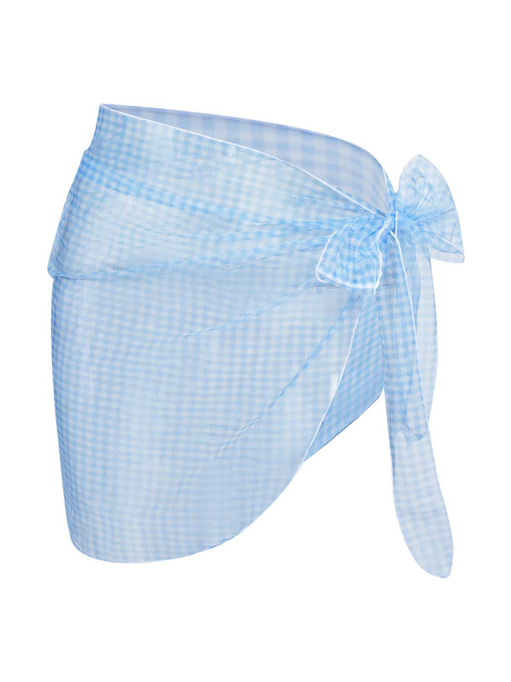 This 2PCS Blue 1950s Plaids Swimsuit &amp; Mesh Cover-Up carries 1950s vacation dreams in every stitch