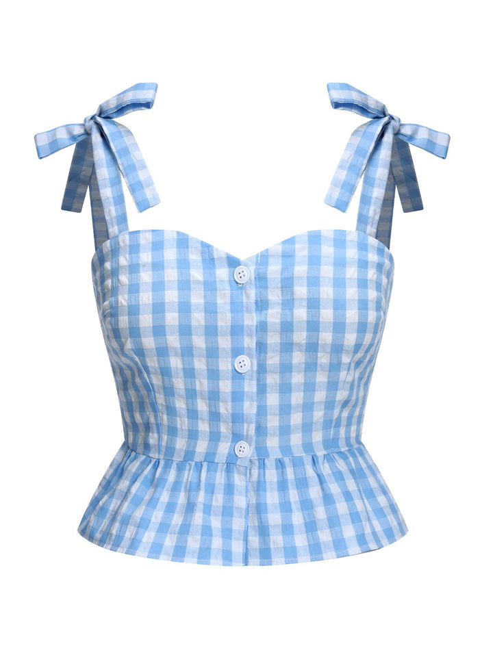 1960s Straps Plaid Ruffled Hem | 1960s | vintage blouse, retro top