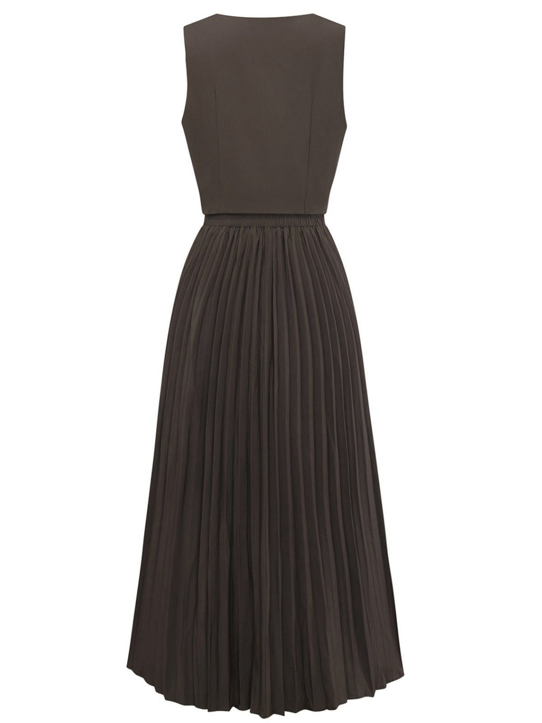 2PCS Brown 1940s Sleeveless Vest &amp; Pleated Midi Skirt, vintage skirt, retro style - perfect for women who love vintage and retro fashion