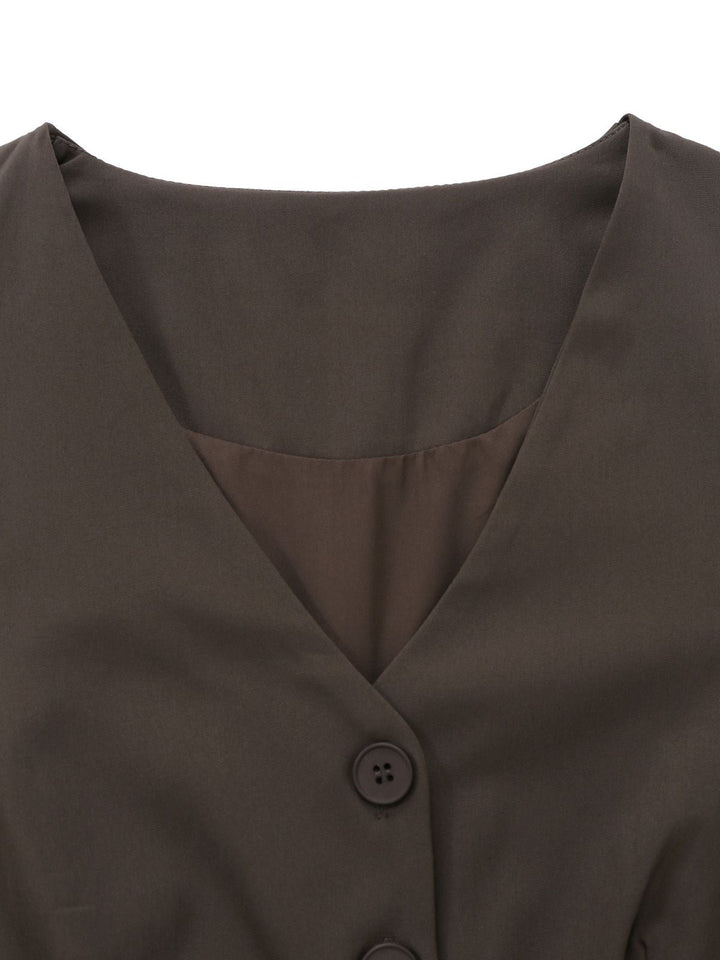 2PCS Brown 1940s Sleeveless Vest &amp; Pleated Midi Skirt, vintage skirt, retro style - perfect for women who love vintage and retro fashion