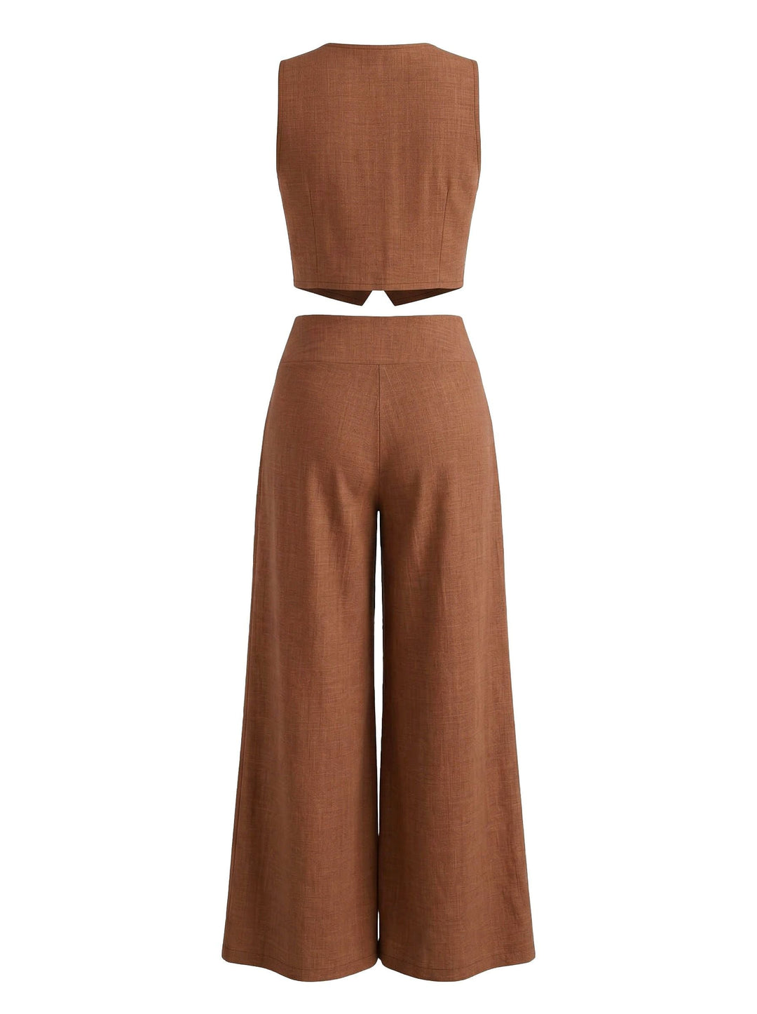 2PCS Brown 1940s V-Neck Vest &amp; Wide Leg Pants, vintage fashion, retro style - perfect for women who love vintage and retro fashion