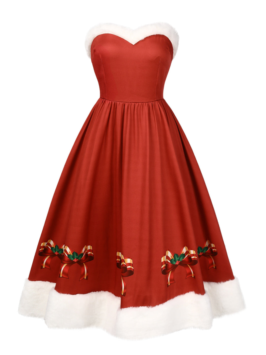 2PCS Christmas 1950s Strapless Bow Fur Dress &amp; Shawl — a 1950s silhouette that turns sidewalks into runways