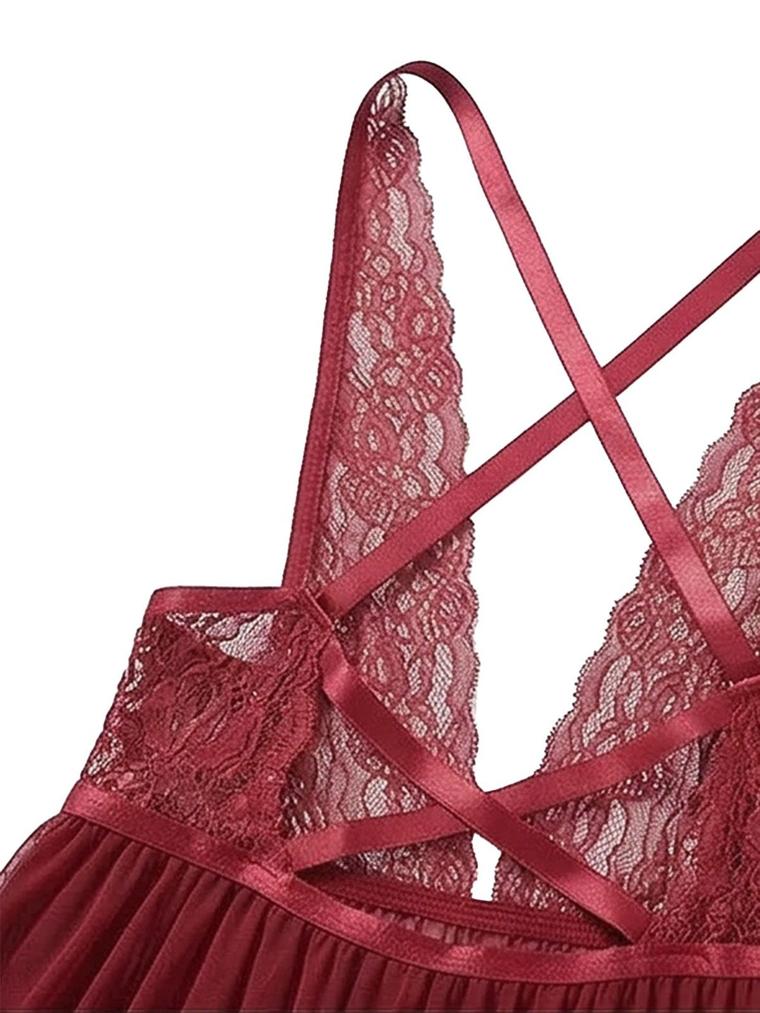 2PCS Deep Red Lace Color Block Knit Nightgown: beautiful vintage lingerie, retro nightgown, elegant sleepwear with timeless appeal