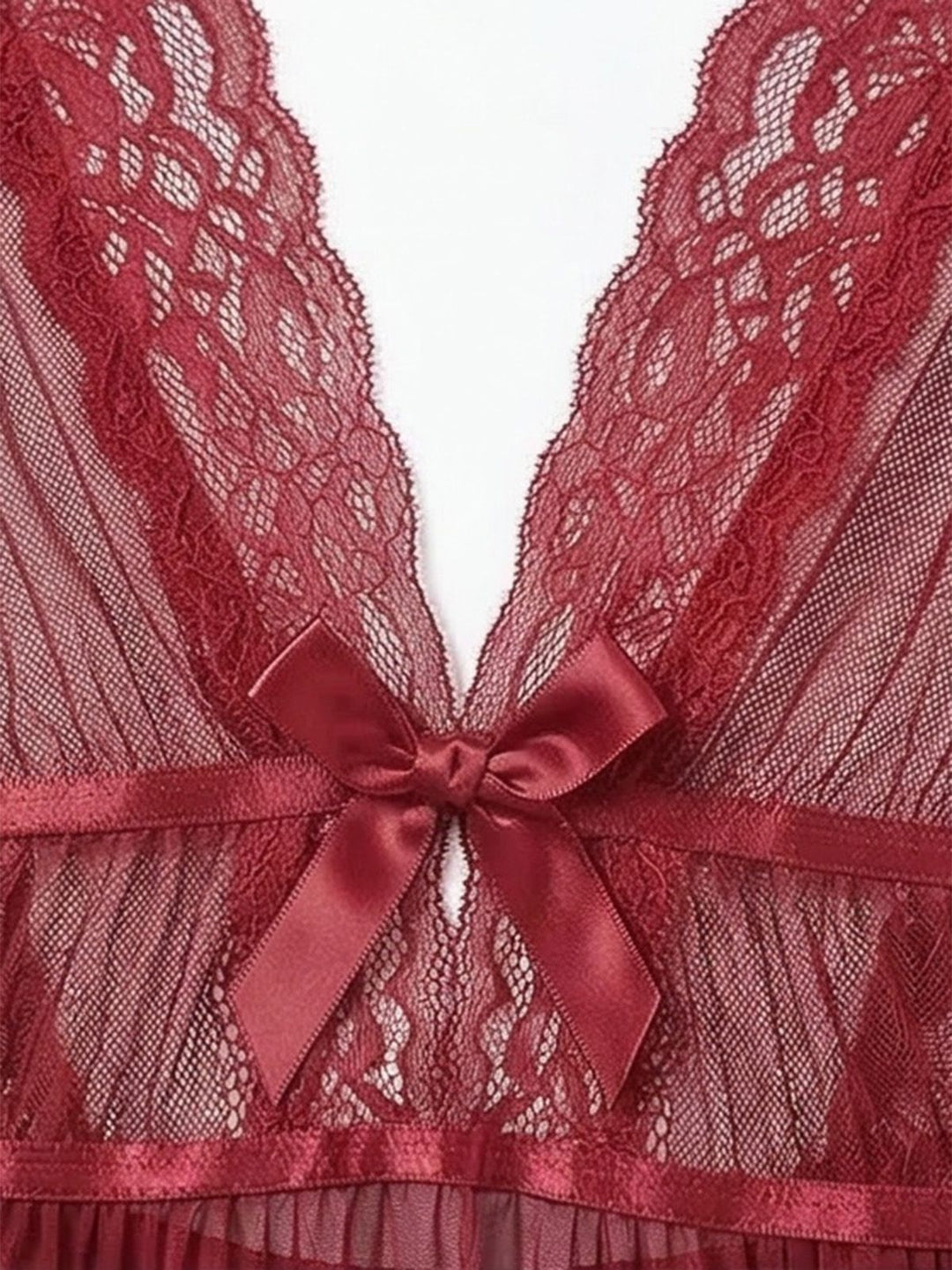 2PCS Deep Red Lace Color Block Knit Nightgown | vintage lingerie, retro nightgown, elegant sleepwear - perfect for retro fashion enthusiasts