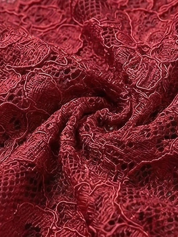 2PCS Deep Red Lace Color Block Knit Nightgown: beautiful vintage lingerie, retro nightgown, elegant sleepwear with timeless appeal