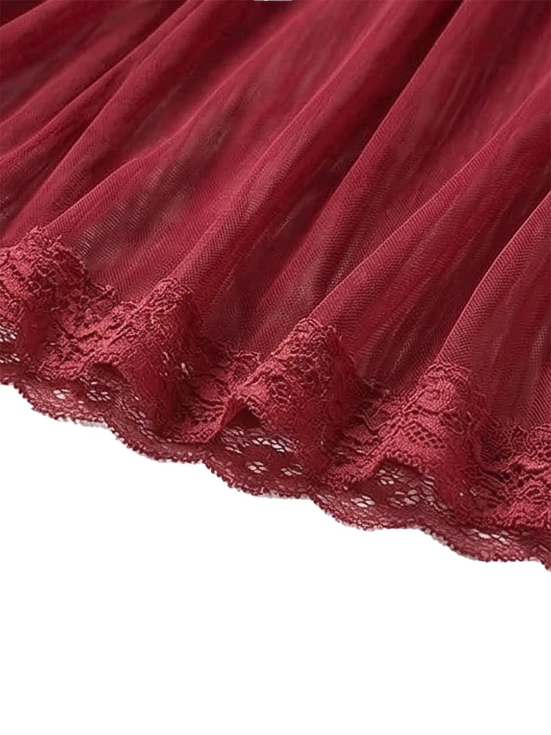 2PCS Deep Red Lace Color Block Knit Nightgown | vintage lingerie, retro nightgown, elegant sleepwear - perfect for retro fashion enthusiasts