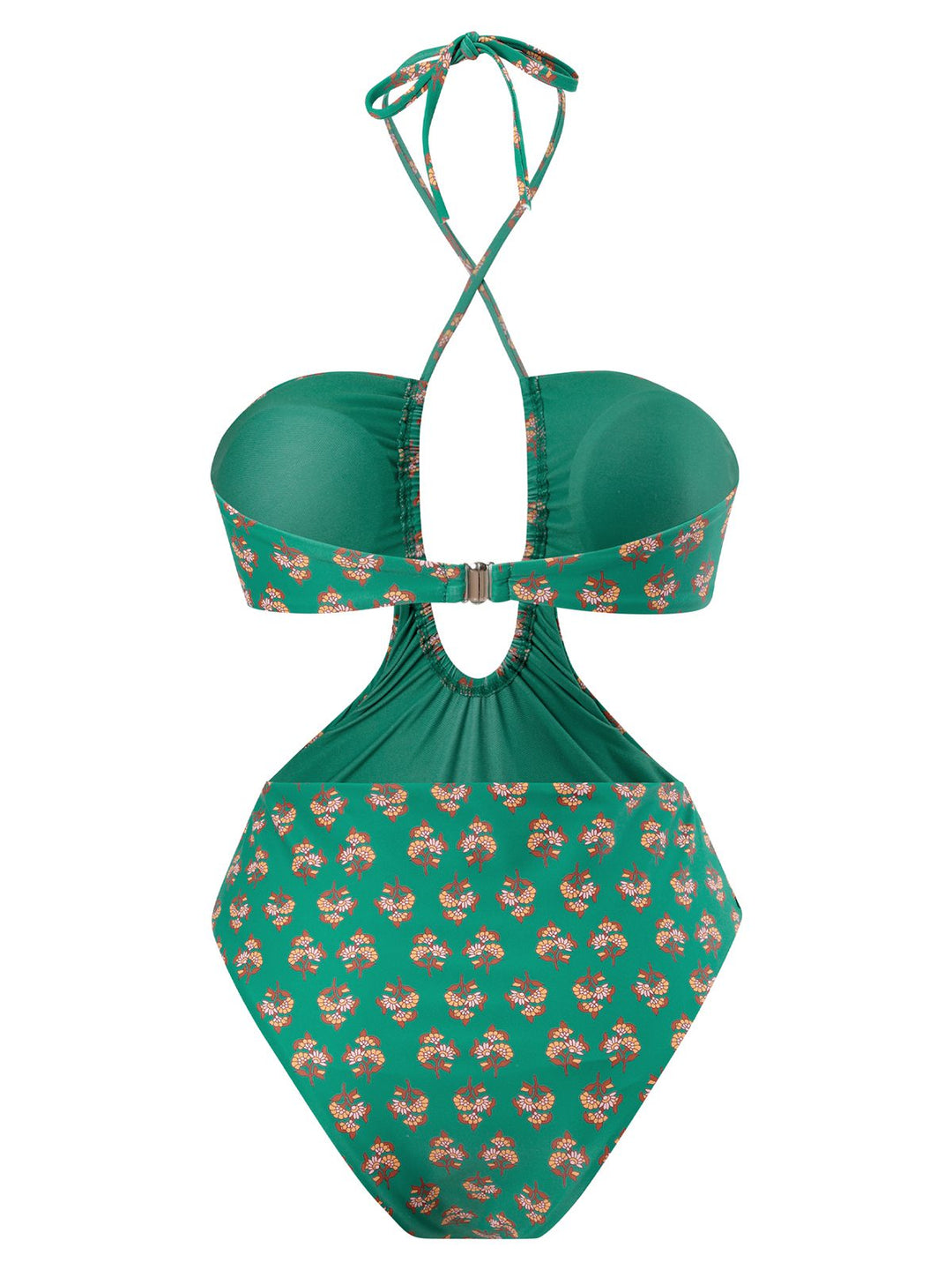 This 2PCS Green 1940s Flowers One-Piece Swimsuit &amp; Cover-Up carries 1940s vacation dreams in every stitch