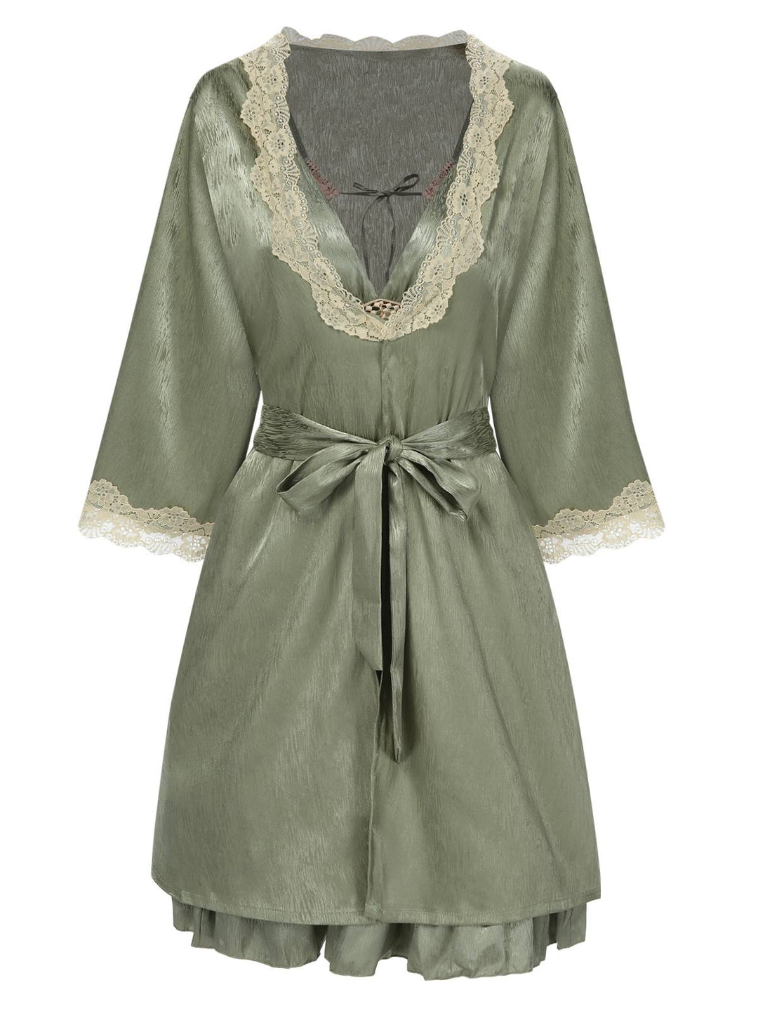 2PCS Green Guipure Lace Nightgown & Robe - vintage nightgown, retro sleepwear