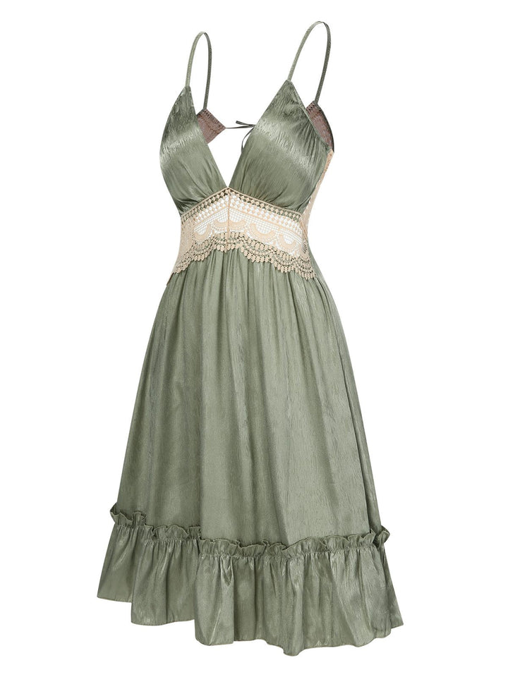 2PCS Green Guipure Lace Nightgown &amp; Robe - vintage nightgown, retro sleepwear