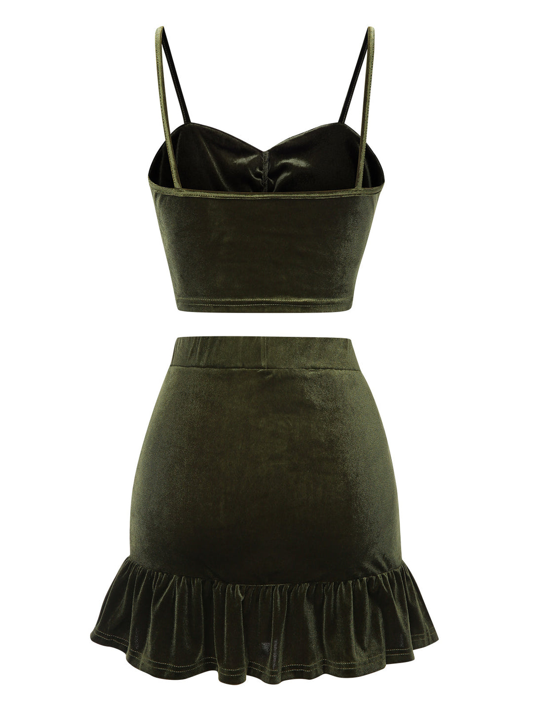 2PCS Green 1960s Flannelette Ruffles Top&amp;Skirt, vintage skirt, retro style - perfect for women who love vintage and retro fashion