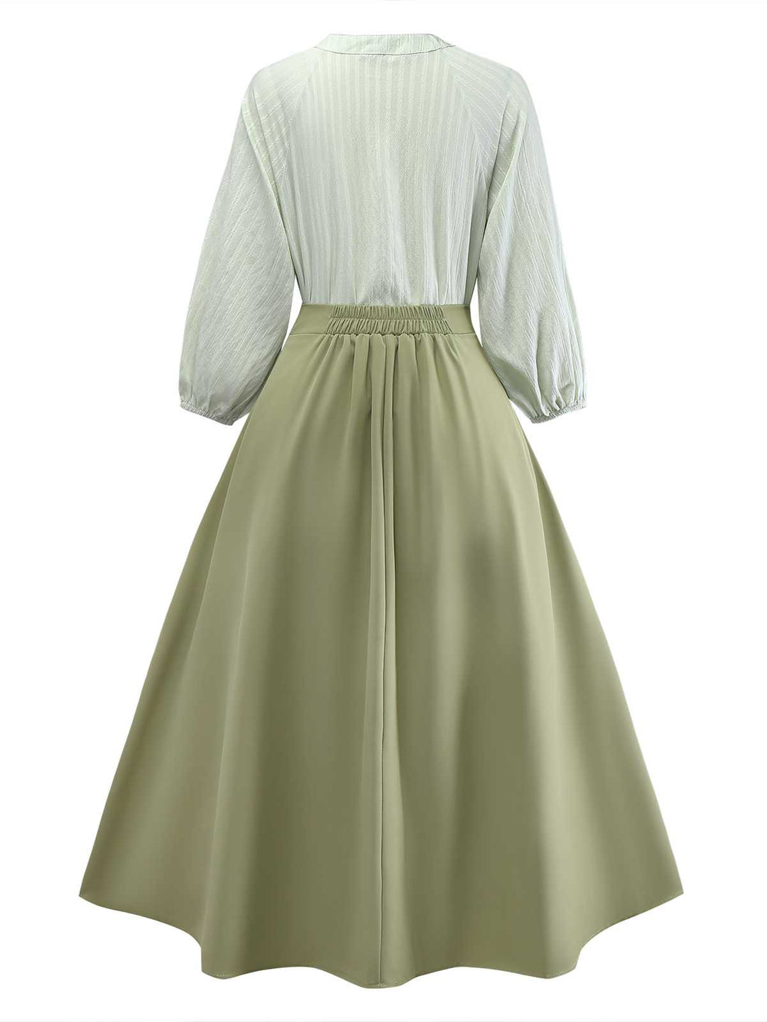 2PCS Green 1980s Tie-Neck Blouse &amp; Solid Skirt - vintage skirt, style