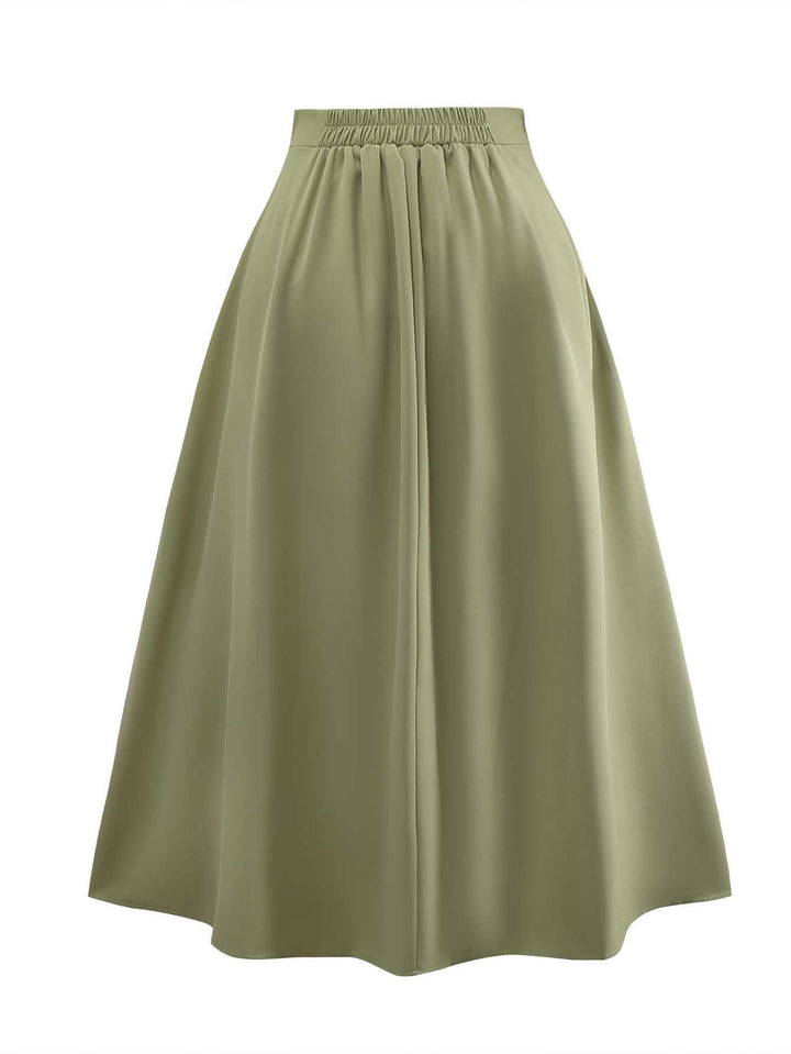 2PCS Green 1980s Tie-Neck Blouse &amp; Solid Skirt - vintage skirt, style