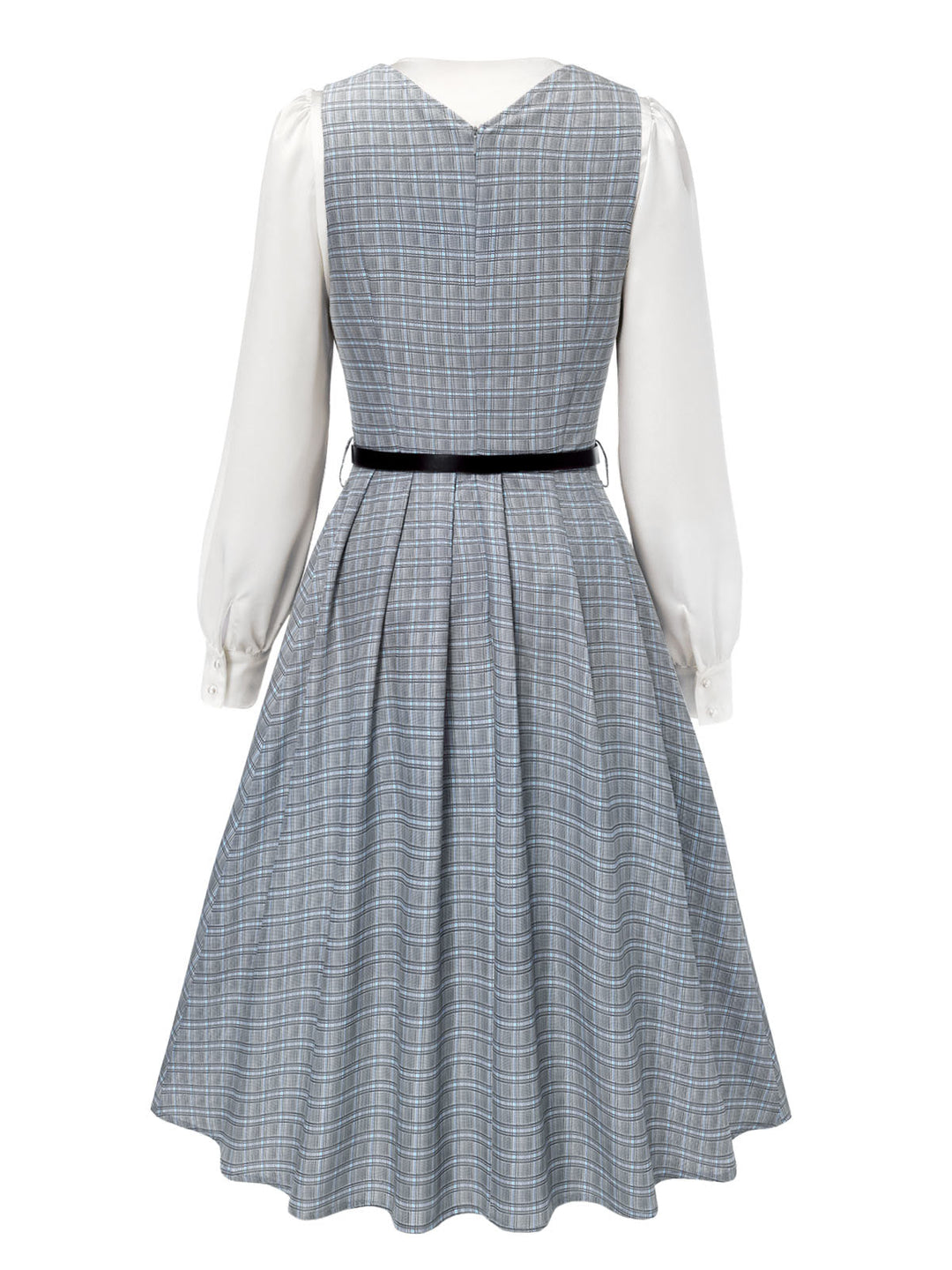 This 2PCS Grey 1940s V-Neck Plaid Dress &amp; Satin Blouse wraps her in 1940s elegance, one twirl at a time