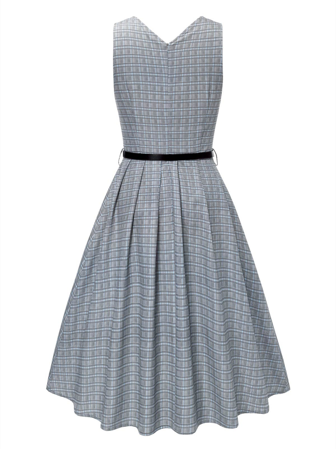 2PCS Grey 1940s V-Neck Plaid Dress &amp; Satin Blouse — a 1940s silhouette that turns sidewalks into runways