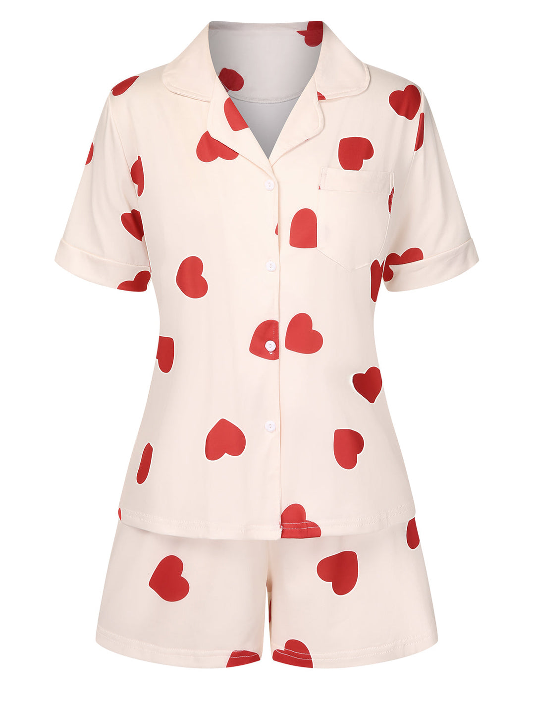 2PCS Heart Short-Sleeved Shirt Shorts Pajamas, vintage pajamas, retro nightwear - perfect for women who love vintage and retro fashion