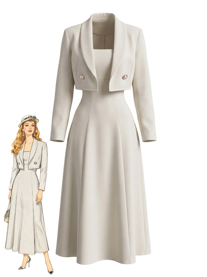 Cream Color 1950s Vintage Two Piece Set