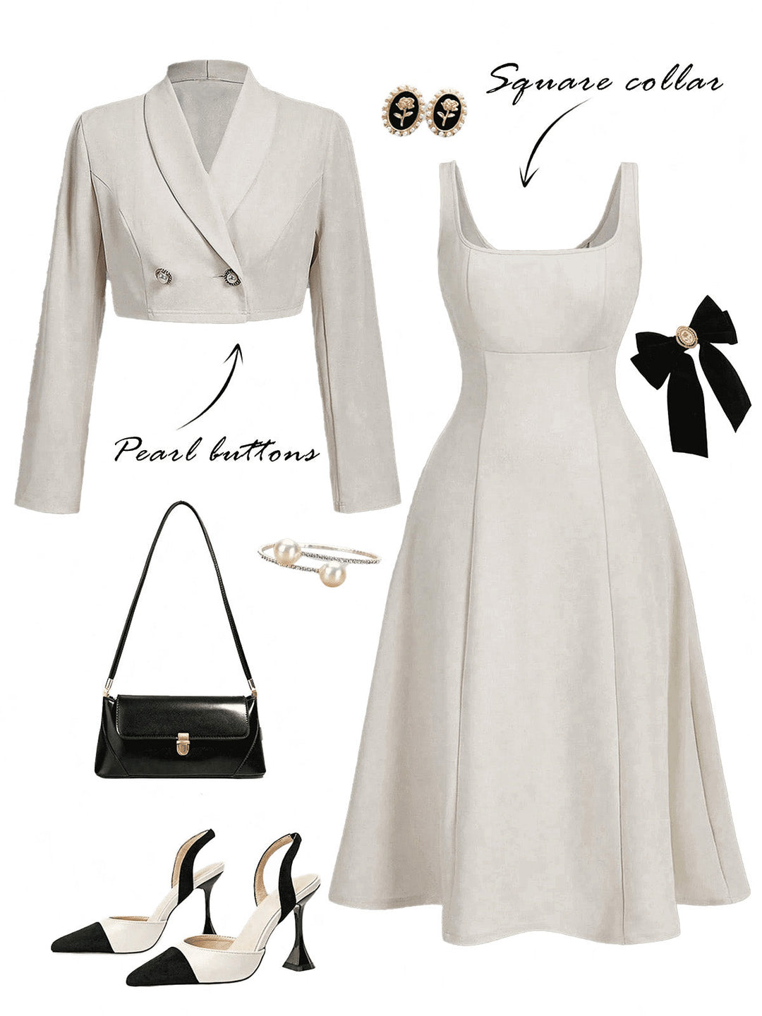 Cream Color 1950s Vintage Two Piece Set 4