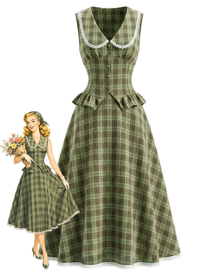 [Pre-Sale] Lake Green 1940s Plaid Vintage Classic Skirt