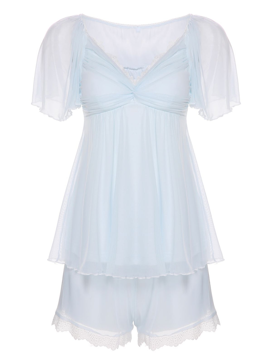 2PCS Light Blue Knot Lace Sleepwear, vintage fashion, retro style - perfect for women who love vintage and retro fashion