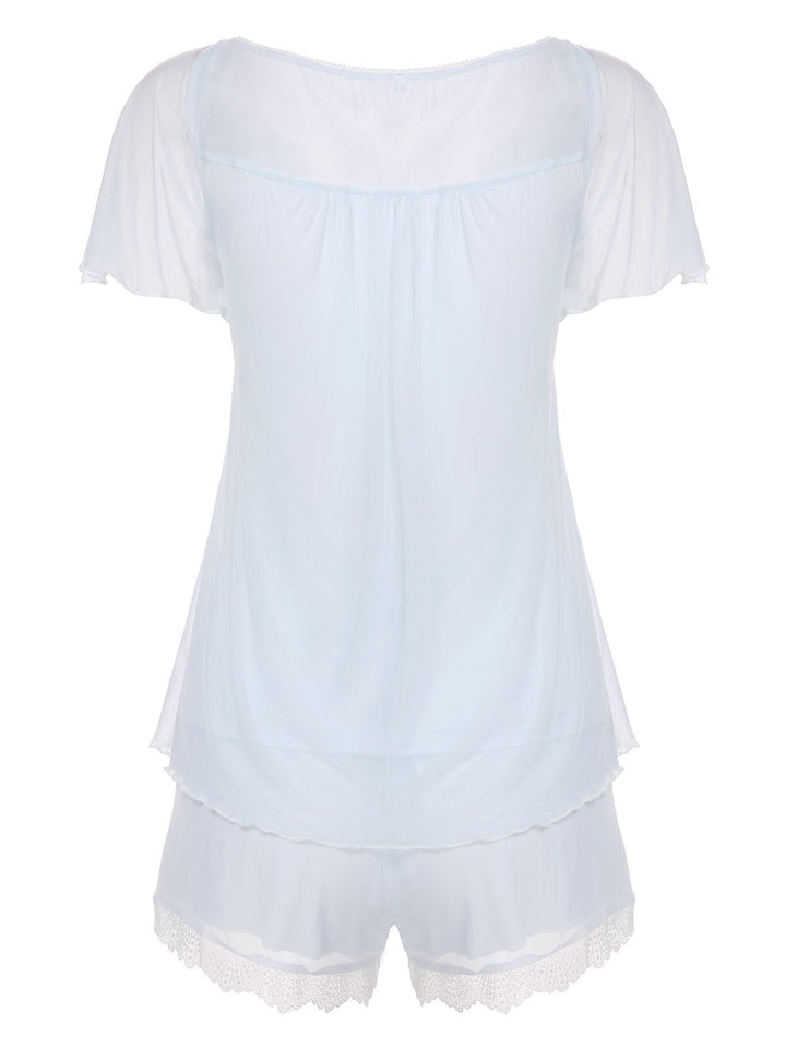 2PCS Light Blue Knot Lace Sleepwear, vintage fashion, retro style - perfect for women who love vintage and retro fashion