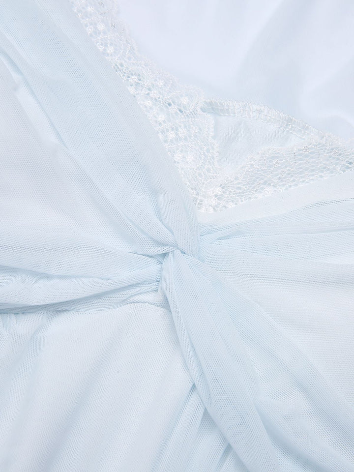 2PCS Light Blue Knot Lace Sleepwear, vintage fashion, retro style - perfect for women who love vintage and retro fashion