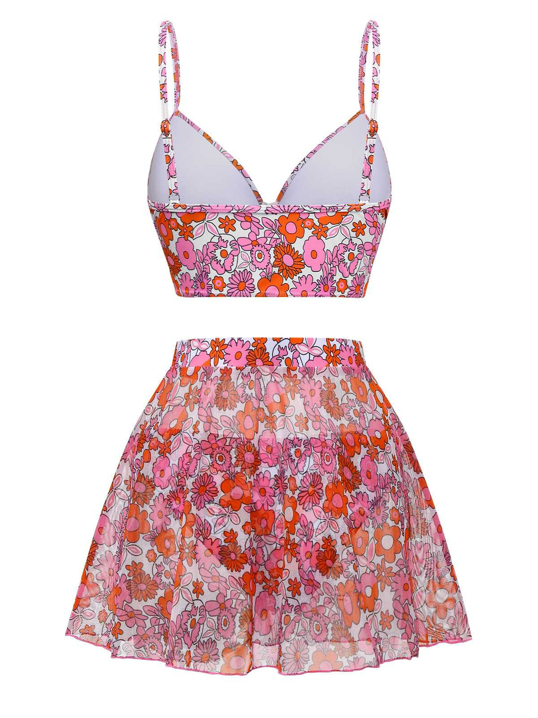 2PCS Multicolor 1950s Cartoon Floral Bikini Set &amp; Cover-Up: 1950s Riviera elegance, reimagined for her