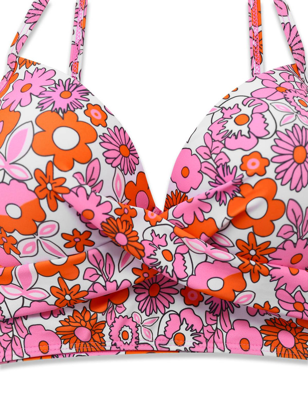 This 2PCS Multicolor 1950s Cartoon Floral Bikini Set &amp; Cover-Up carries 1950s vacation dreams in every stitch