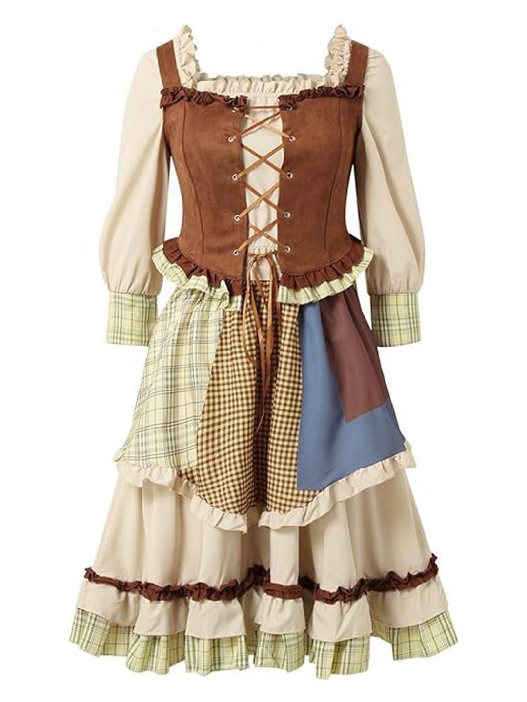 She slips into this 2PCS Multicolor 1950s Oktoberfest Puff Sleeves Dress and suddenly it&