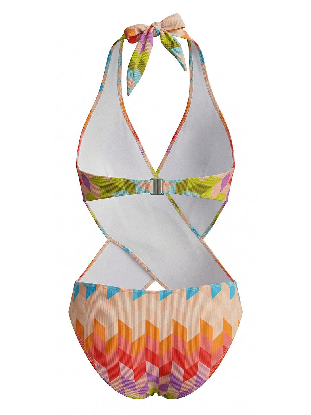 2PCS-Multicolor--Geometric-Halter-Boho-Swimsuit-Cover-Up, vintage, retro, swimwear