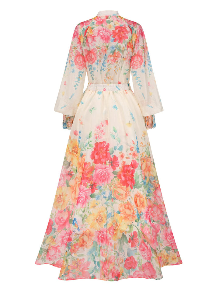 2PCS 1970s Mandarin Collar Floral | 1970s | vintage skirt, retro style