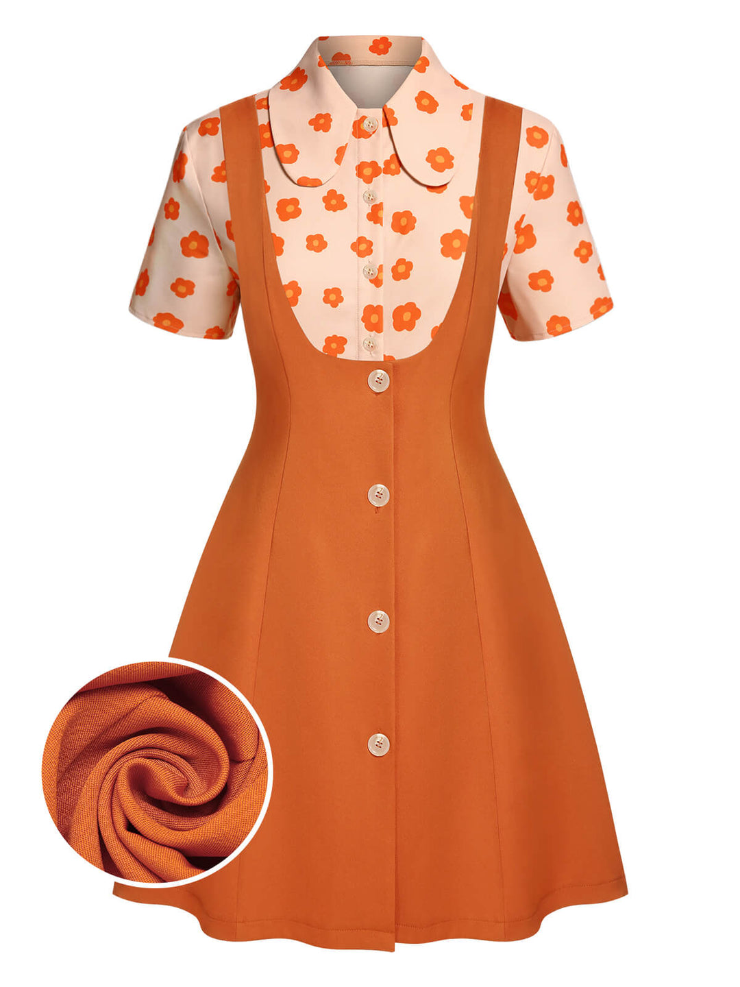2PCS Orange 1960s Floral Shirt &amp; Skirt, vintage skirt, retro style - perfect for women who love vintage and retro fashion