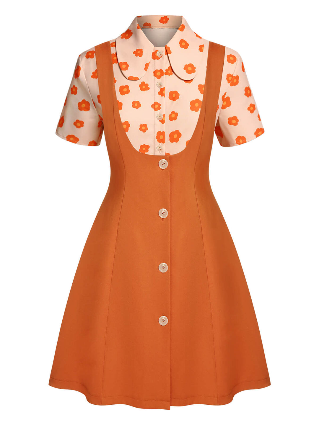 2PCS Orange 1960s Floral Shirt &amp; Skirt, vintage skirt, retro style - perfect for women who love vintage and retro fashion