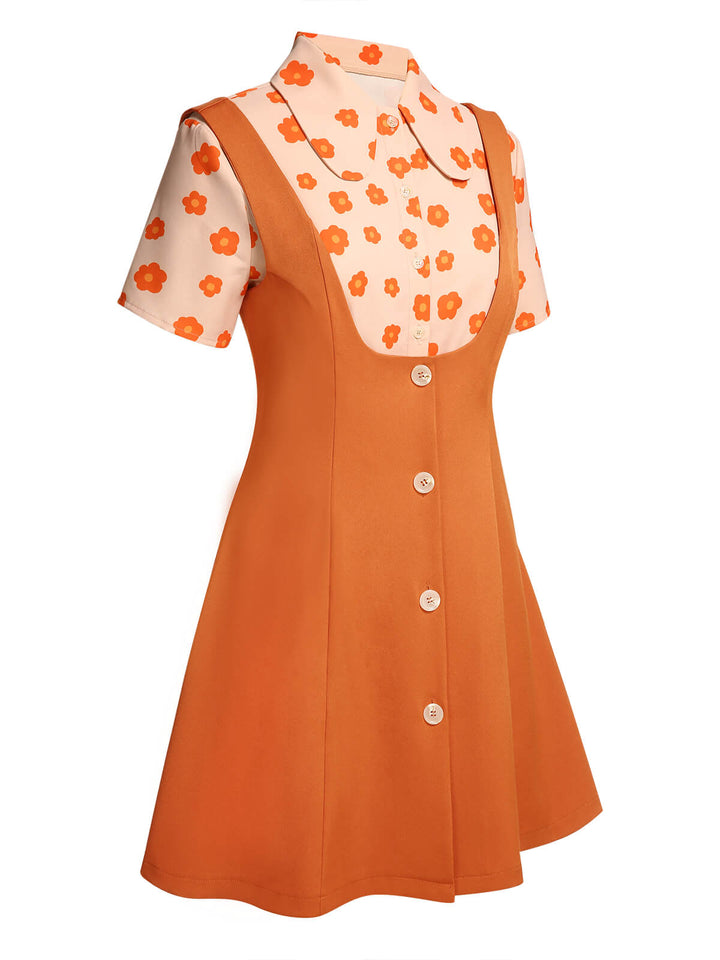 2PCS Orange 1960s Floral Shirt &amp; Skirt, vintage skirt, retro style - perfect for women who love vintage and retro fashion
