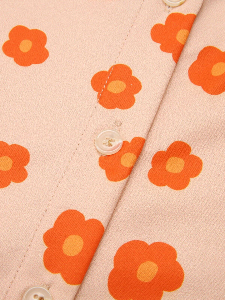 2PCS Orange 1960s Floral Shirt &amp; Skirt: timeless style reimagined