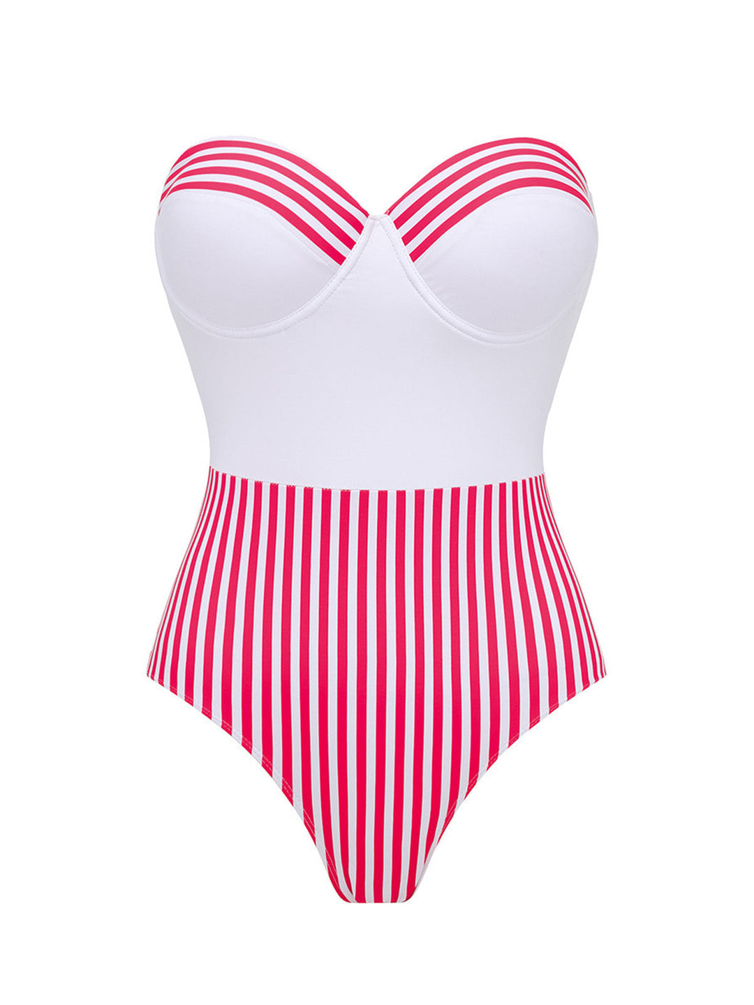 2PCS Pink Striped Strapless One-Piece Swimsuit &amp; Cover-Up - vintage swimsuit, swimwear for vintage lovers