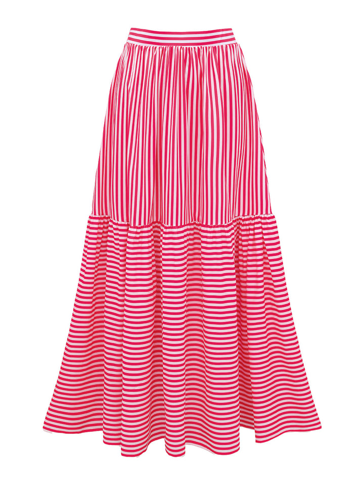 2PCS Pink Striped Strapless One-Piece Swimsuit &amp; Cover-Up - vintage swimsuit, swimwear for vintage lovers